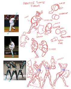 some drawings of baseball players and their positions in the process of doing different things to each other