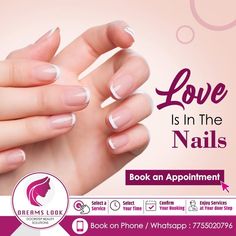 an advertisement for nail salons with the words love is in the nails