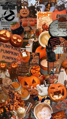 a collage of pumpkins, jack - o'- lanterns and other halloween items