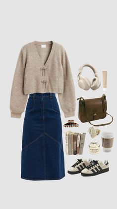 Giant Sweater Outfit, Skirt Outfits Shein, Leslie Aesthetic, Shein Aesthetic, Uni Fits, Modest Casual Outfits, Stile Hijab, Outfits Woman