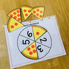 a piece of paper cut out to look like pizza slices with numbers and letters on it