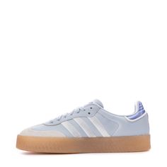 These adidas Sambae women's shoes add a modern twist to an iconic Samba design. Once an indoor football shoe, this version is made with a smooth leather upper, translucent gum rubber platform outsole, and premium embroidered 3-Stripes that let the look transition seamlessly to the streets. Subtle details like a stitch-and-turn toe cap make a stylish statement. Features: Regular fit fits just right. Lace closure for a secure and customized fit. Textile lining keeps feet comfortable. Stitch-and-tu Cute Sambas, Grey Adidas Shoes, Rodeo Nails, Indoor Football, Snap Filters, Adidas Sambas, 2024 Wishlist, Preppy Shoes, Striped Shoes