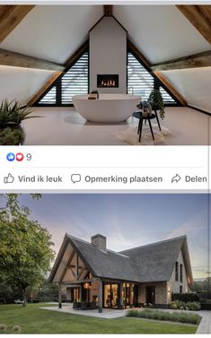 two pictures show the interior and exterior of a house with an open concept floor plan