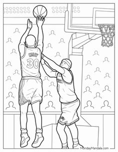 two men playing basketball in the middle of a court coloring pages for adults and children