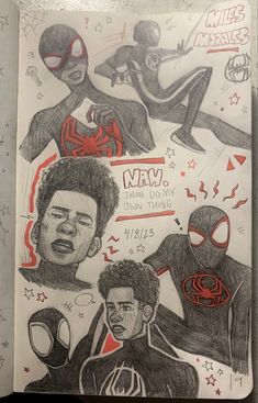 a drawing of spider - man and other characters