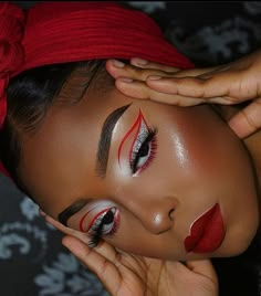 Red And White Makeup, Red Makeup Looks, Christmas Eye Makeup, Mac Lipsticks, Christmas Makeup Look, Brown Skin Makeup