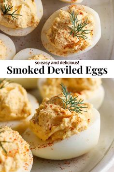 deviled eggs stuffed with mayonnaise and garnished with herbs