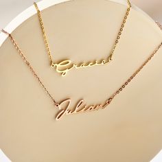 "Stylish dainty with a personalized feel, this necklace is a perfect jewelry for everyday and every outfit. ► PERSONALIZED NAME NECKLACE - SCRIPT FONT * Character limits: 9 characters * We don't recommend having all the letters of your name in uppercase with this font. ► HOW TO ORDER & ADD PERSONALIZATION - Select your preferred color and necklace length from the menu.  - Include in the \"Add your personalization\" box the name for your personalization.  - Add the item to cart and check out. - I Custom Nameplate Necklace With Adjustable Chain As Gift, Custom Nameplate Necklace With Adjustable Chain For Gift, Personalized Gift Charm Necklace With Adjustable Chain, Custom Name Rose Gold Necklace As Gift, Custom Name Rose Gold Necklace For Gift, Customized Rose Gold Necklaces As Gifts, Customized Rose Gold Necklace As Gift, Personalized Rose Gold Jewelry For Christmas, Nameplate Necklace For Birthday Gift And Christmas