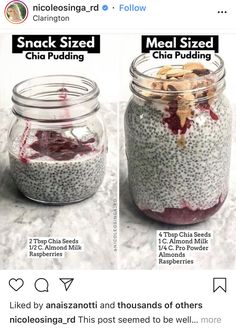 two jars filled with chia seed pudding