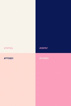 Pink and blue color palette. Deep blue / navy blue with soft pink, powder pink / light coral and off white colors. Two light colors, one dark color and one bright color. Navy Blue Pink Color Palette, Pink Navy Color Palette, Navy Pink Color Palette, Navy Blue And Pink Color Palette, Colors With Navy Blue, Navy And Pink Palette, Pink And White Palette, Pink Colour Pallet, Color Pallets Pink