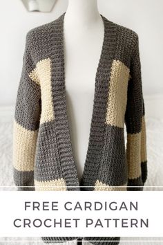 a crocheted cardigan is shown on a mannequin torso with the words free