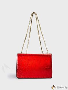 Color: Red Red Crossbody Box Bag For Evening, Rectangular Flap Bag With Chain For Evening, Red Shoulder Box Bag For Party, Red Flap Bag With Adjustable Strap For Evening, Crossbody Evening Bag With Chain Strap For Shopping, Red Rectangular Satchel For Party, Red Crossbody Bag With Magnetic Closure, Luxury Red Bag With Chain Detail, Red Party Shoulder Bag With Detachable Strap