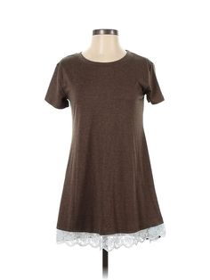 Sanifer Casual Dress Size: Small Brown Dresses - used. 95% Cotton, 5% Polyester, Crew Neck, Short, Short Sleeve | Sanifer Casual Dress: Brown Dresses - Used - Size Small Short Sleeve Lace Trim Dress For Fall, Casual Mini Dress With Lace Trim And Short Sleeves, Casual Brown Dress With Lace Trim, Short Sleeve Stretch Dress With Lace Trim, Stretch Short Sleeve Dress With Lace Trim, Stretch Lace Trim Dress With Short Sleeves, Casual Mini Dress With Lace Trim For Fall, Brown Short Sleeve Mini Dress For Daywear, Brown Mini Dress With Short Sleeves For Daywear