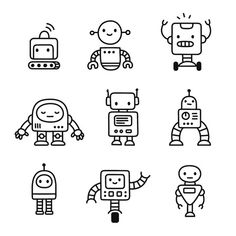 an image of robot icons in black and white