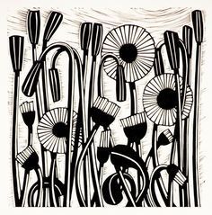 an ink drawing of flowers and plants in black and white, with the background drawn by hand