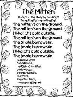 the mitten poem is shown in black and white