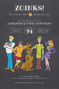 Scooby-Doo and the Gang Groovy Chalkboard Birthday Invitation
Invite all your family and friends to your child's Birthday with these groovy Scooby-Doo chalkboard invitations. Personalize by adding all your party details! Scooby Doo Birthday Party Invitations Free Printable, Scooby Doo Party Invitations, Scooby Doo Second Birthday, Scooby Doo Invitations, Scooby Doo Birthday Party Ideas, Scooby Doo Birthday, Scooby Doo Birthday Party, Combined Birthday Parties, Chalkboard Birthday