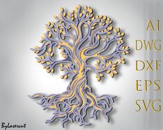 an image of a tree with yellow leaves on it and the words, all dwgp dxf eps svg