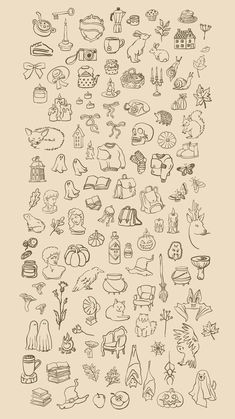 a large collection of hand drawn doodles