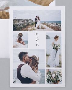 a wedding photo collage with photos and text