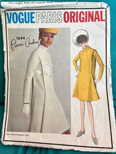 Vogue Paris Original 1694 by Pierre Cardin, Rare Vintage Sewing Pattern from 1960's Size 14 Bust 36" Fitted Dress Stand Collar Uncut and factory folded. Envelope may have some damage or wrinkling. Feel free to make an offer. Thank you for your consideration, comment with questions. Tent Dress Sewing Pattern, Designer Dress Sewing Patterns, 1960s Vogue, Retro Coat, Coat Pattern Sewing, Mod 60s, Vogue Sewing, Dress Stand, Tent Dress