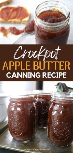 crockpot apple butter canning recipe in mason jars