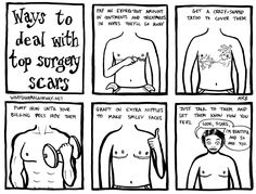 comic strip about how to deal with top surgery scars