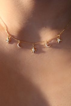 18K Gold Vermeil Multi Moon Star Necklace – Cutethingscommin Moon Star Necklace, Star Chain, Best Gifts For Her, Waterproof Jewelry, Moon Jewelry, Silver Shop, Moon Star, 925 Sterling Silver Chain