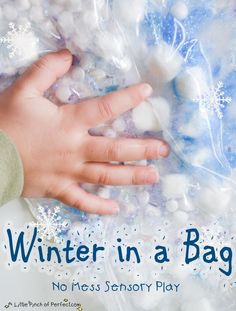 the cover of frozen winter sensory bag, with a child's hand on it