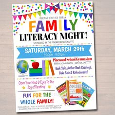 a flyer for a children's library night