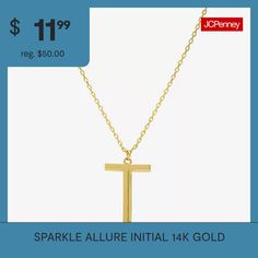 Customize this Sparkle Allure pendant necklace with an initial that represents you or a loved one for gifting. Crafted in 14K gold-over-brass, its link chain provides a sleek, modern look and it's complete with easy lobster clasp.Included: 1 Pendant(s), 1 Necklace(s)Features: In A Gift Box, Nickel Free, Initials, PersonalizedJewelry Closure: Lobster ClaspLink Construction: SemisolidMetal Color: Gold ToneChain Length: 16 InchChain Width: 1.5 MillimetersExtender Length: 2 InchPendant Length: 18mm… Link Chain, Lobster Clasp, Initials, Gift Box, Sparkle, Sleek, Pendant Necklace, Brass, Chain