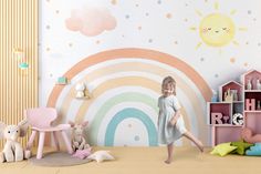 Rainbow Kingdom Kids Room Wallpaper Mural Rainbow Mural, Chandelier Wall Art, Rainbow Kingdom, Sand Textures, Furniture Sofa Set, Wall Art Lighting, Kids Room Wallpaper, Balloon Wall, Rainbow Design