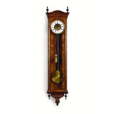 an old wooden grandfather clock hanging on the wall