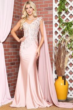 Elegant Off Shoulder Rose Gold Mermaid Gown Gold Mermaid Gown, Floor Length Maxi Dress, Shoulder Cape, Cape Gown, Embroidered Bodice, One Shoulder Gown, Bridal Party Dresses, Mermaid Gown, Cape Dress