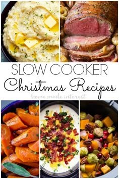 slow cooker christmas recipe collage with text that reads slow cooker christmas recipes