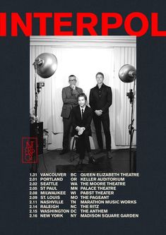 the interpol poster features three men in suits and ties, standing next to each other