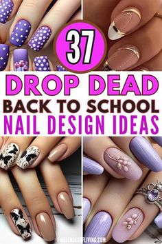 Simple Back To School Nails, Teen Nail Designs, Back To School Nails Acrylic, First Day Of School Nails, Emoji Nails