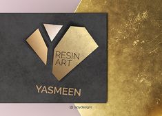 the logo for resin art yasmeen is shown in gold on a black background