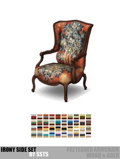 the iron side set is designed to look like an old chair with floral designs on it