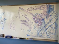 a whiteboard with some drawings on it