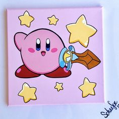 Fun Nintendo Game Character Painting! Princess Peach Painting Easy, Nintendo Painting Ideas, Pokémon Painting Ideas, Kirby Painting Canvas, Pokemon Painting Ideas, Character Acrylic Painting, Character Painting Ideas, Nintendo Painting, Video Game Painting