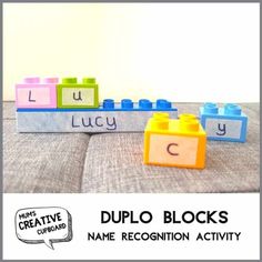 lego blocks with name recognition activity for duplo blocks