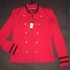 This Blazer Is Sure To Make You Stand Out! Made By Tommy Hilfiger, This Gorgeous Red Coat Features An Open Style Front With Buttons Coming Down Each Side (Design) -Embroidered Pattern Around Neck And Bottom Of Sleeves -Armpit To Armpit 18 Inches, Top To Bottom 22 Inches, Sleeves 24 Inches Extra Button Attached Nwt Retail $100 Fall Tommy Hilfiger Long Sleeve Blazer, Tommy Hilfiger Red Long Sleeve Outerwear, Red Tommy Hilfiger Long Sleeve Outerwear, Red Long Sleeve Tommy Hilfiger Outerwear, Chic Tommy Hilfiger Long Sleeve Outerwear, Chic Long Sleeve Tommy Hilfiger Outerwear, Tommy Hilfiger Tops For Office In Fall, Tommy Hilfiger Coat, Suede Blazer