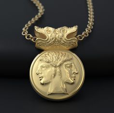 This exquisitely crafted pendant features a stunning reproduction of an ancient Roman coin depicting the God Janus, symbolizing transitions, doorways, and new beginnings. Meticulously designed and handcrafted in Italy, this pendant is a testament to the rich heritage of Roman artistry. The focal point of this pendant is the intricate depiction of Janus, a prominent figure in Roman mythology known for his dual-faced representation, gazing both into the past and the future. The pendant is availabl Janus Jewelry, Gold Coin Pendant, Ancient Roman Coins, Rome Antique, Roman Style, Art Ancien, Roman Mythology, Coin Pendant Necklace, Roman Fashion