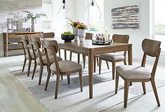 a dining room table and chairs in front of a window