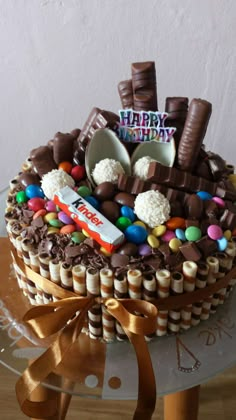 a birthday cake decorated with candy and candies