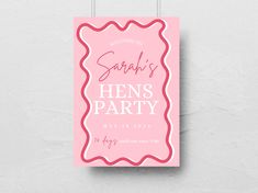 INSTANT DOWNLOAD Pink and White Wavy Hens Party Welcome Sign - Editable Template. WHAT YOU RECEIVE:  A PDF file containing x2 links to two (2) different size options (including two design options) of an editable template.  SIZES: Hens Welcome Sign - A1 (594 x 841mm) Hens Welcome Sign - A2 (420 x 594mm) INSTANT ACCESS:  No waiting! Once purchased you will receive instant access to your editable template.  HOW IT WORKS: Purchase the digital welcome sign. Access links to editable templates instantl Bachelorette Signs, Welcome Template, Party Welcome Sign, Hens Party, Wedding Gift Baskets, Party Venues, Hen Party, Editable Template, Welcome Sign