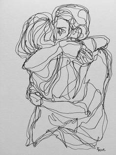 a drawing of two people hugging each other