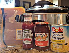 the ingredients to make crock pot chicken casserole are on the counter