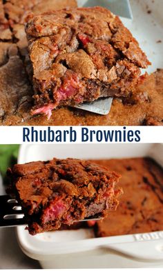 there are two pictures of brownies on the same plate